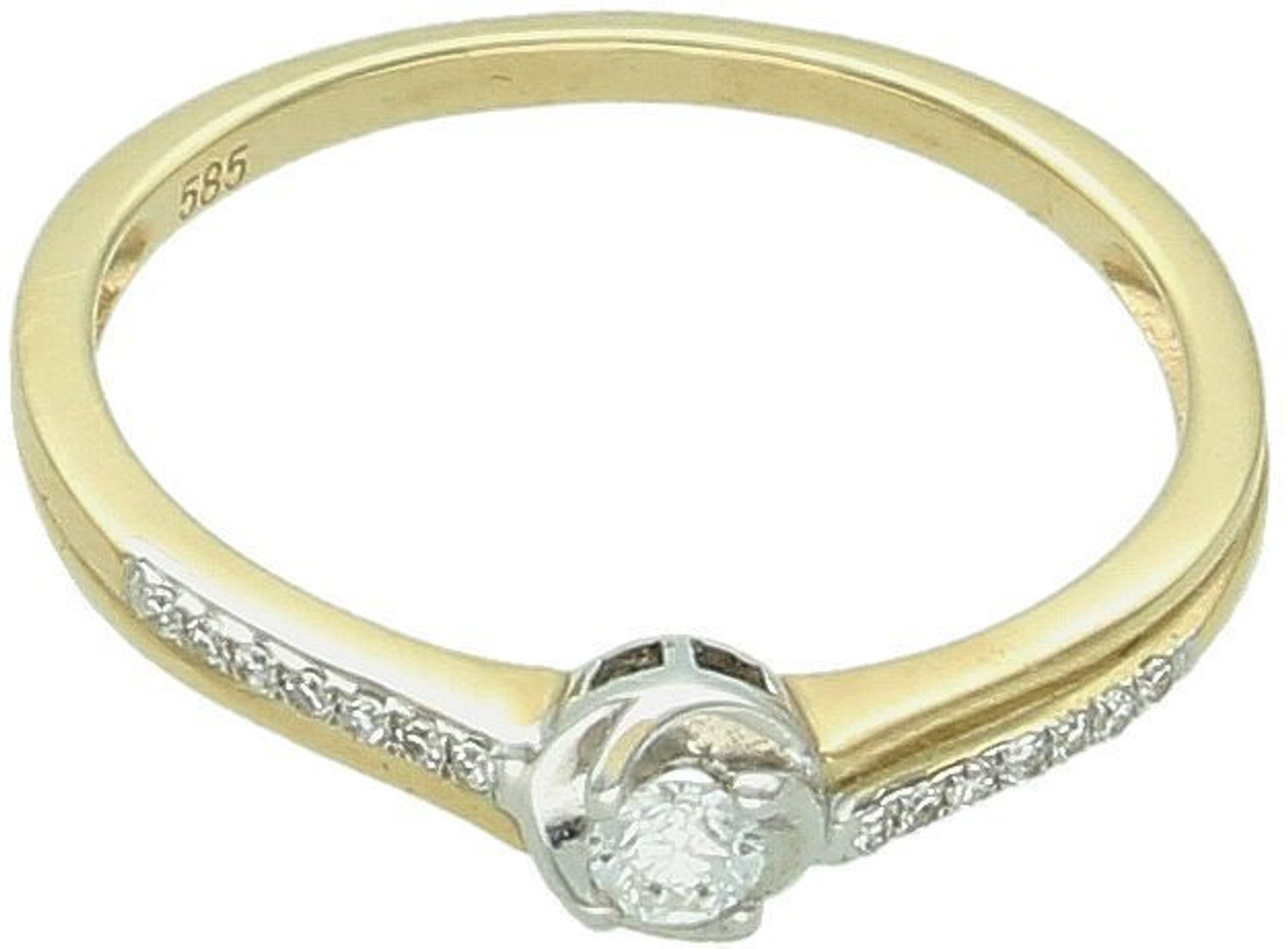 Piękny złoty pierścionek z 15 cyrkoniami 💎 o łącznej masie 0,10 ct. Żółte złoto próby 585 💛, waga 1,50 g, rozmiar 10. Idealny damski pierścionek na prezent 🎁. Kod R37006 YW-10.11.jpg